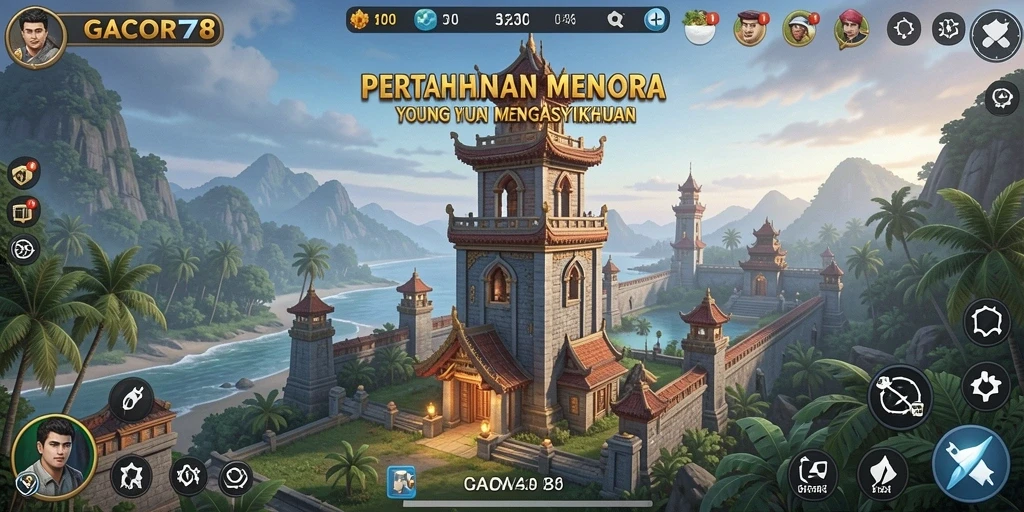 Screenshot menampilkan aksi mendebarkan di GACOR78 dengan menara bertahan.