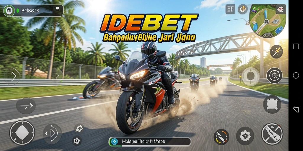 Tampilan gameplay IDEBET yang mendebarkan dalam balapan motor.