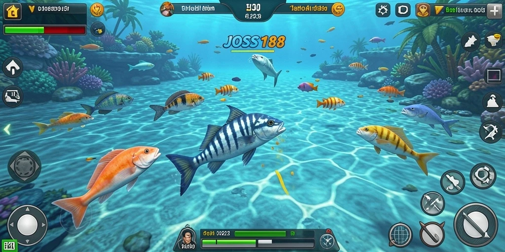 Gameplay seru JOSS188 saat menembak ikan di bawah laut.
