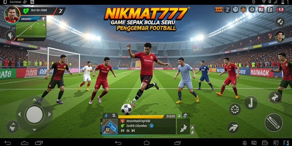 Screenshot gameplay NIKMAT777 menunjukkan aksi seru di lapangan sepak bola.