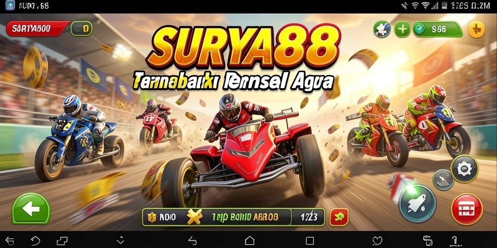 Screenshot gameplay SURYA88 yang menunjukkan aksi balap seru.